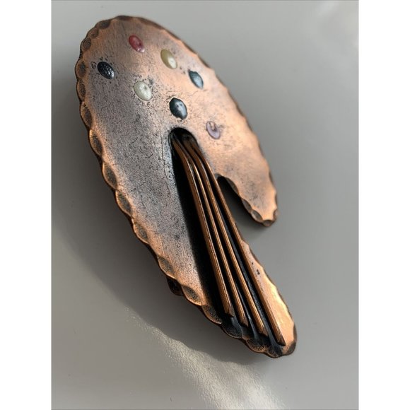 Handmade Copper Brooch Modernist Pedro Pujol Painters Pallette Pin - Picture 8 of 12